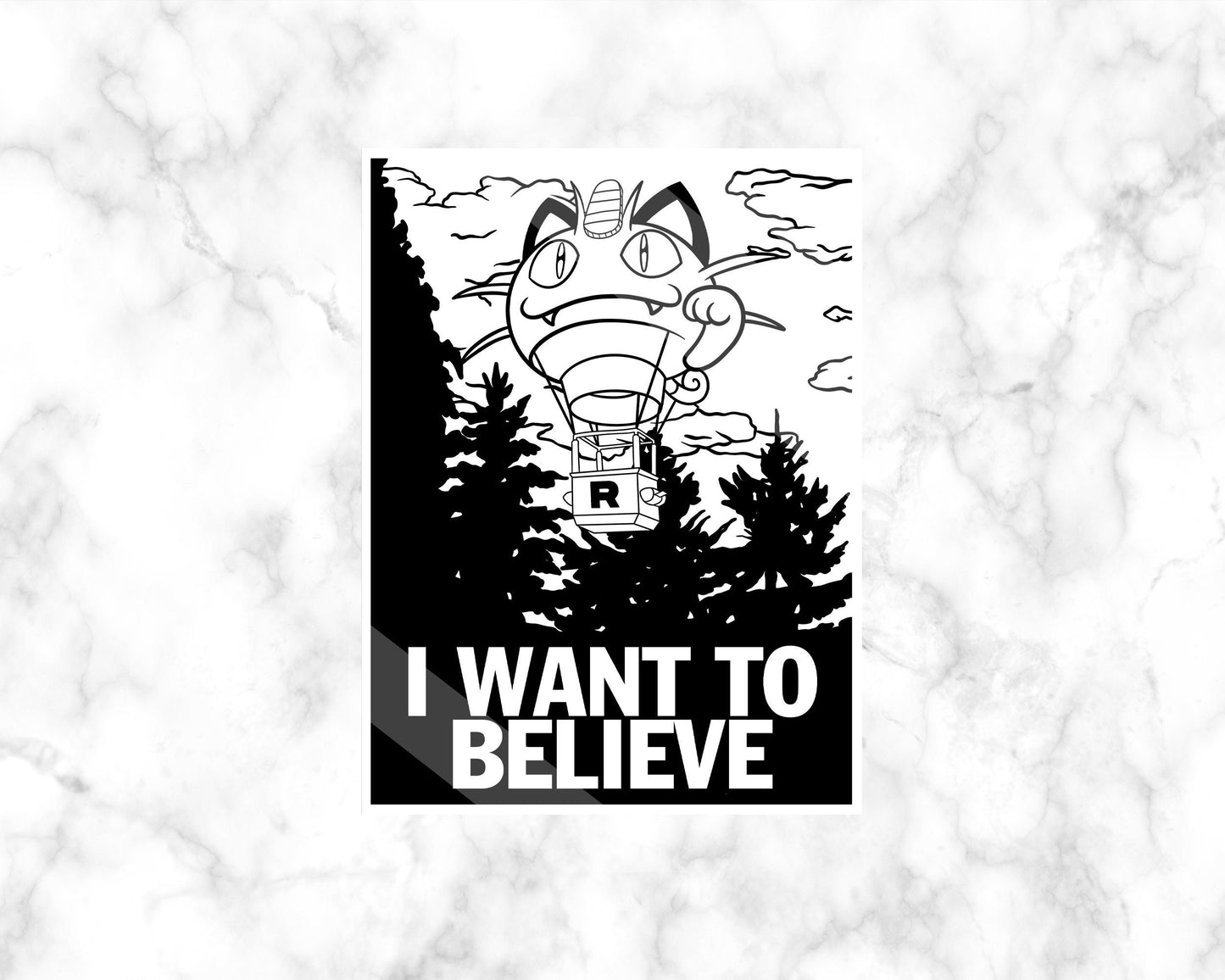 Vinyl Sticker of Meowth "I Want To Believe"