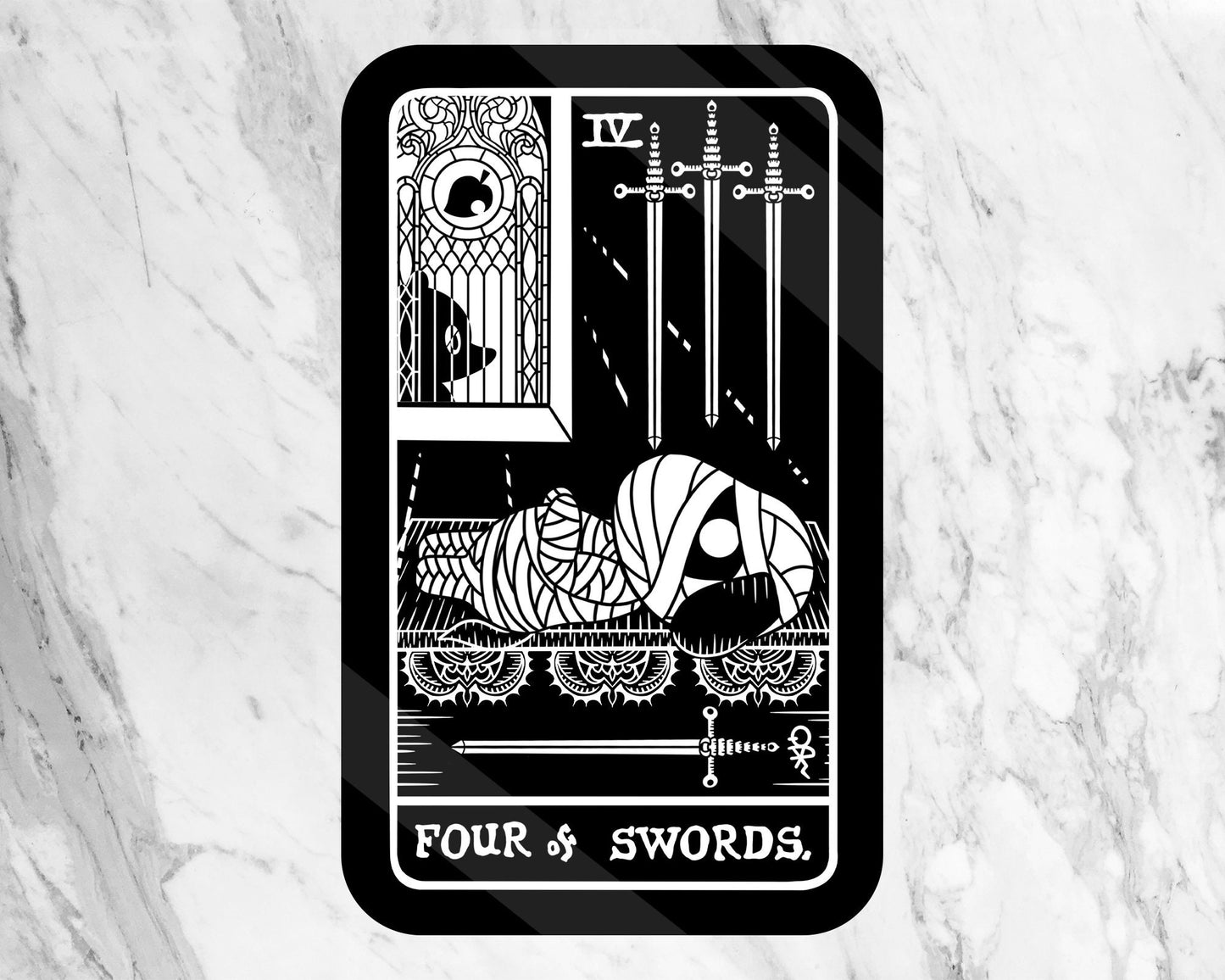 Vinyl Sticker of Lucky as Four of Swords